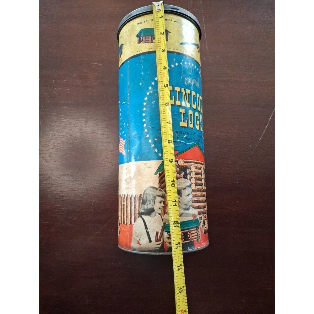 Vintage 1950s Lincoln Logs Set 2C in Round Canister